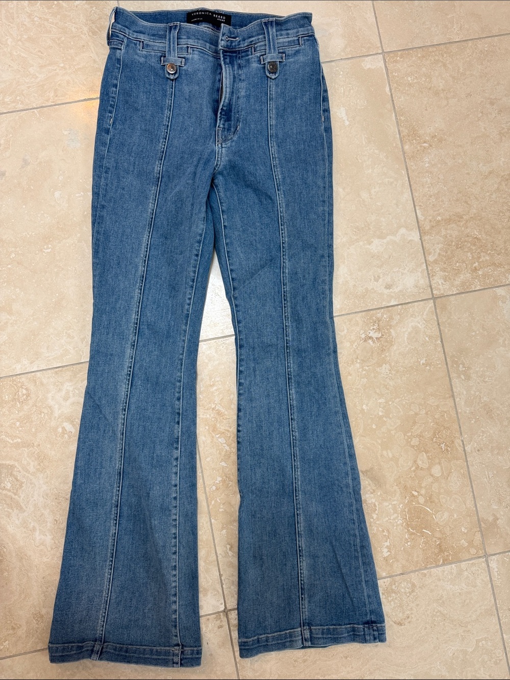 Veronica Beard Medium Blue Flared Jeans with Front Seams